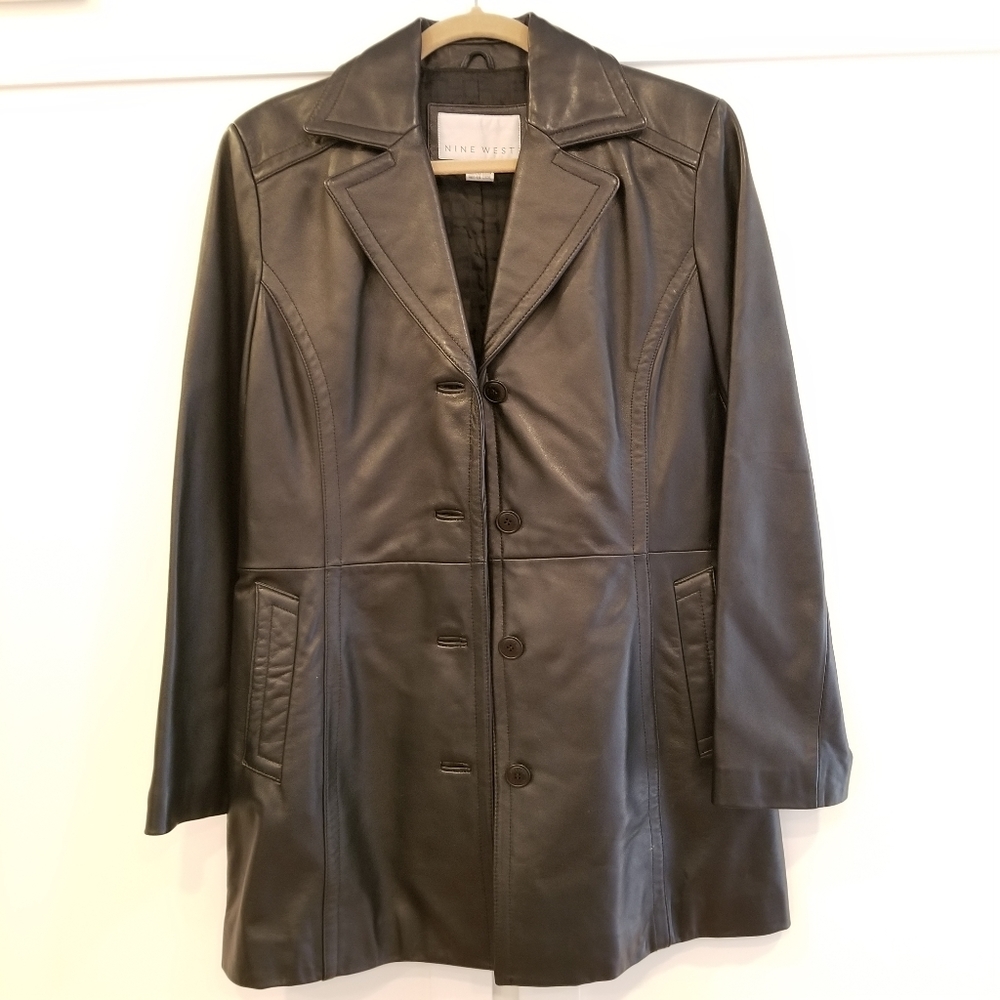 Nine West Leather Coat Ladies Medium Like New